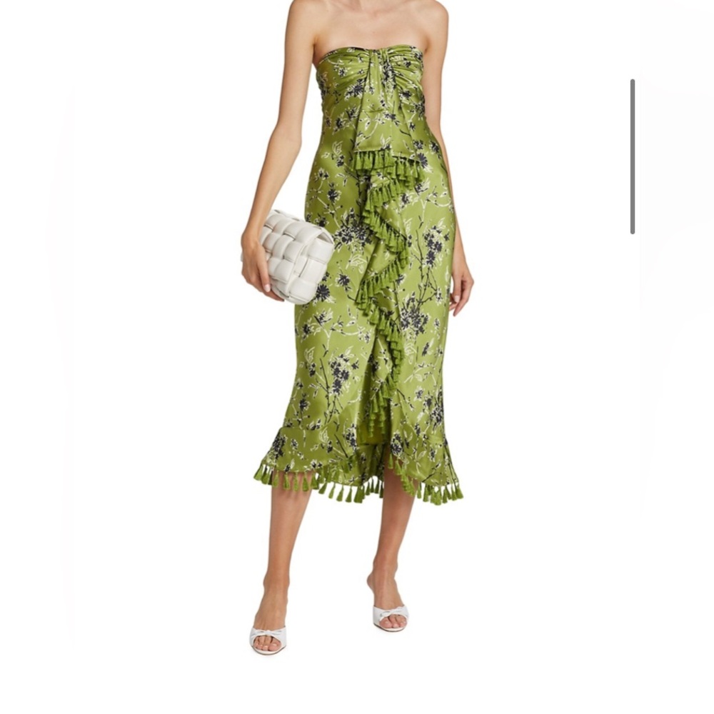 Cinq A Sept Wildflower Elise Silk Strapless Tassel Dress- Multi Fennel